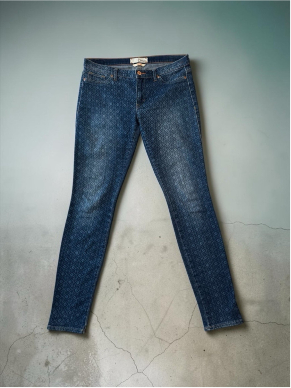 Dittos Low Rise Legging Jeans Diamond Denim Print Womens 29 Blue Distressed